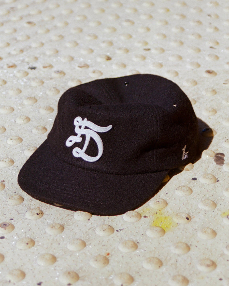 First Draft C001_HAT_02 black Canadian wool hat with leather strap